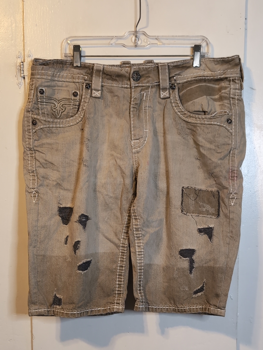 Rock Revival Ernest Beige Distressed shorts mens 38